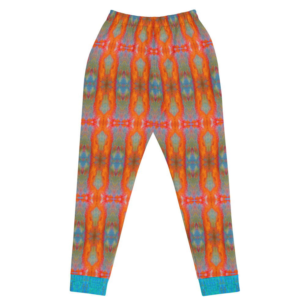 Hand Made, Print on Demand, Apparel & Accessories > Clothing > Activewear, Joggers, Sweatpants, River Jade Smithy, RJS, Travis Huffaker, RJSTH, 70% polyester, 27% cotton, 3% elastane, Slim fit, blue, Cuffed legs, pockets, Elastic waistband, drawstring, RJSTH#Fabric#12, raw Collection, raku, orange, red, gray, blue, geometric, back