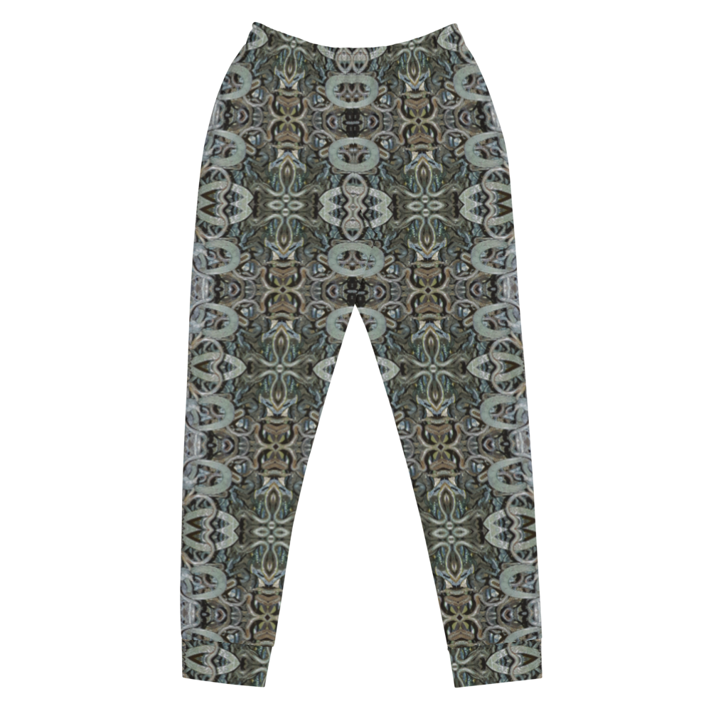 Hand Made, Print on Demand, Apparel & Accessories > Clothing > Activewear, Joggers, Sweatpants, River Jade Smithy, RJS, Travis Huffaker, RJSTH, 70% polyester, 27% cotton, 3% elastane, Slim fit, Cuffed legs, pockets, Elastic waistband, drawstring, Grail Night Hoard Virtus 8, GNHV8.7, intricate, jewel, copper, patina, silver, gray, grail proof, front